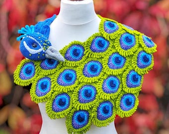 Peacock Crochet Shawl Pattern: Feather Wing Cowl (Digital PDF)