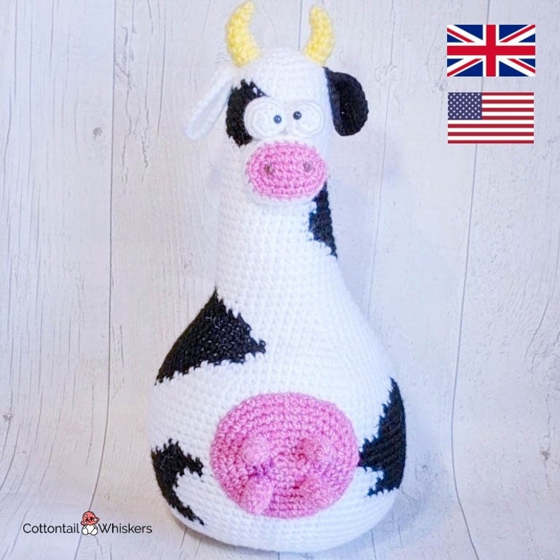 Crochet Cow Pattern, Farmhouse Doorstop, PDF Digital Download, Amigurumi Tutorial, Shelf Sitter, Softoy, Cartwright image 3