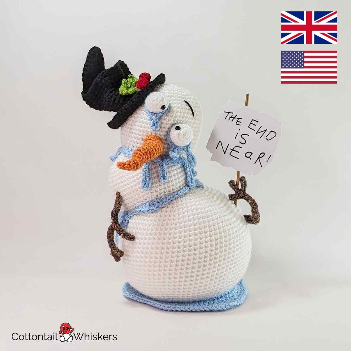 雪だるま編み図、クリスマスのドアストッパー飾り、PDFデジタル