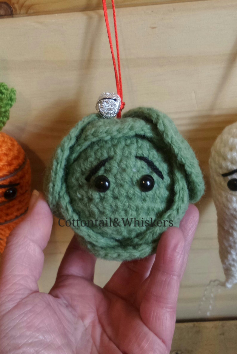 Crochet Christmas Tree Baubles, Amigurumi Carrot, PDF PATTERN, Brussel Sprout, Pigs in Blankets, Tree Decoration image 6