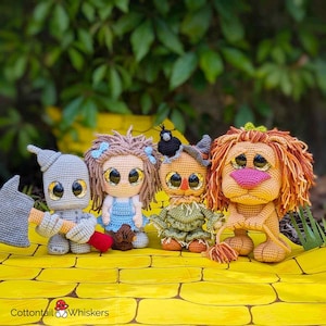 7 Crochet Pattern Bundle, Wizard of Oz Dolls, Digital PDF Download, Amigurumi, Lion, Tin Man, Axe, Dorothy, Toto, Scarecrow & Crow