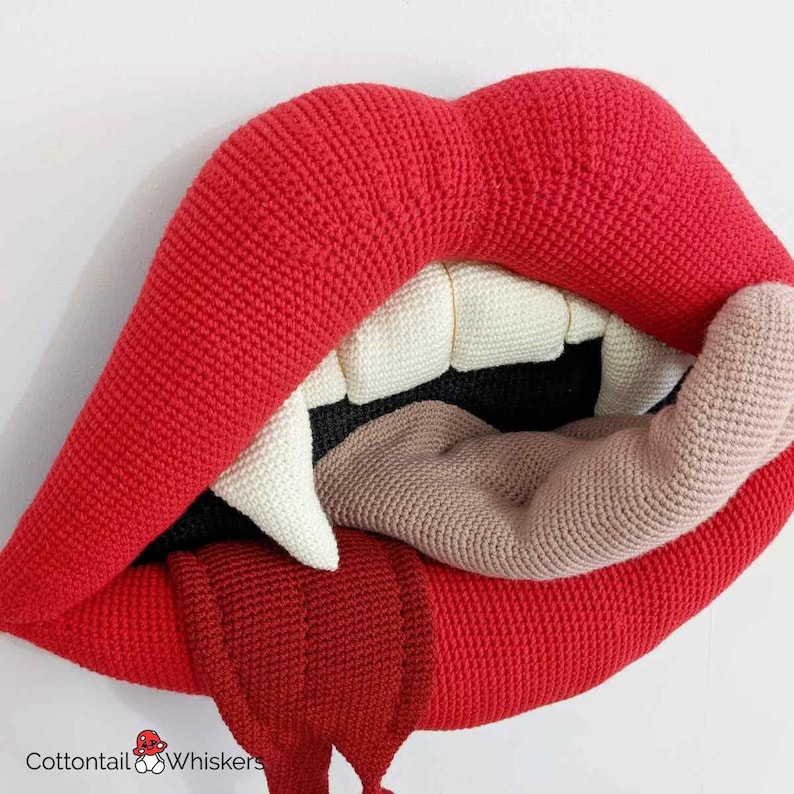 Crochet Vampire Lips, PDF PATTERN ONLY, Kiss Amigurumi, Halloween Wall Hanging, Gory Decor, The Vampires Kiss image 8