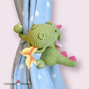 Crochet Dragon Pattern, Curtain Tie Backs, PDF Digital Download, Amigurumi Dinosaur, Nursery Decor