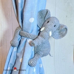 Crochet Elephant Curtain Tie Back, PDF DOWNLOAD ONLY, Nursery Room Decor, Zoo Theme, Amigurumi Animal