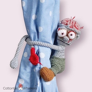 Crochet Zombie Pattern, Curtain Tiebacks, PDF Digital Download, Horror Theme Kids Room Decor