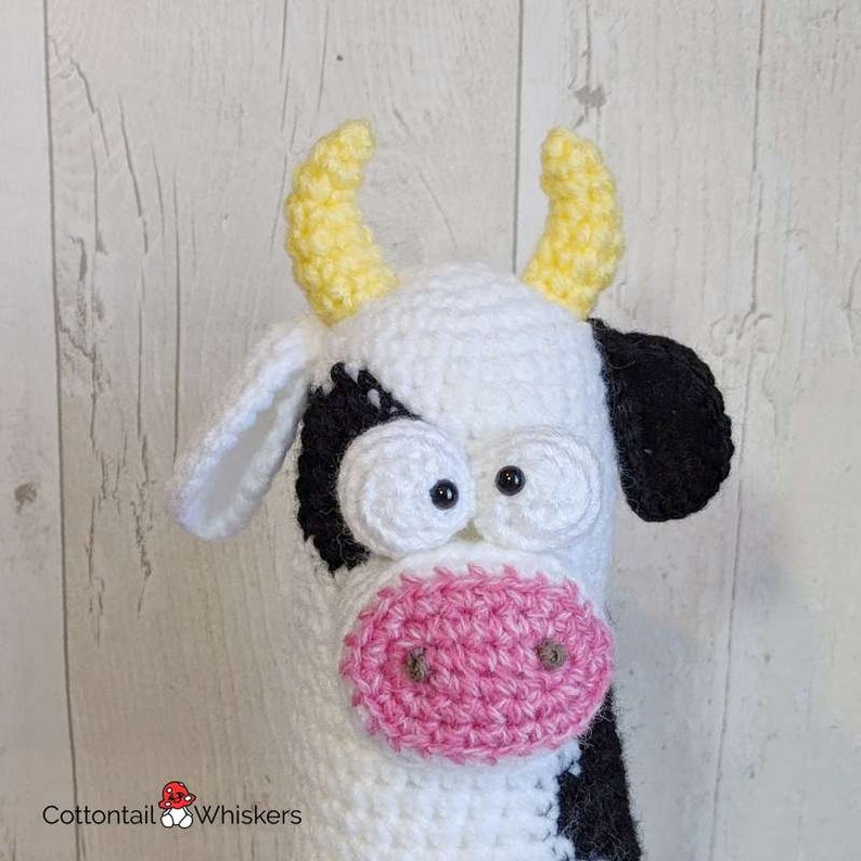 Crochet Cow Pattern, Farmhouse Doorstop, PDF Digital Download, Amigurumi Tutorial, Shelf Sitter, Softoy, Cartwright image 5