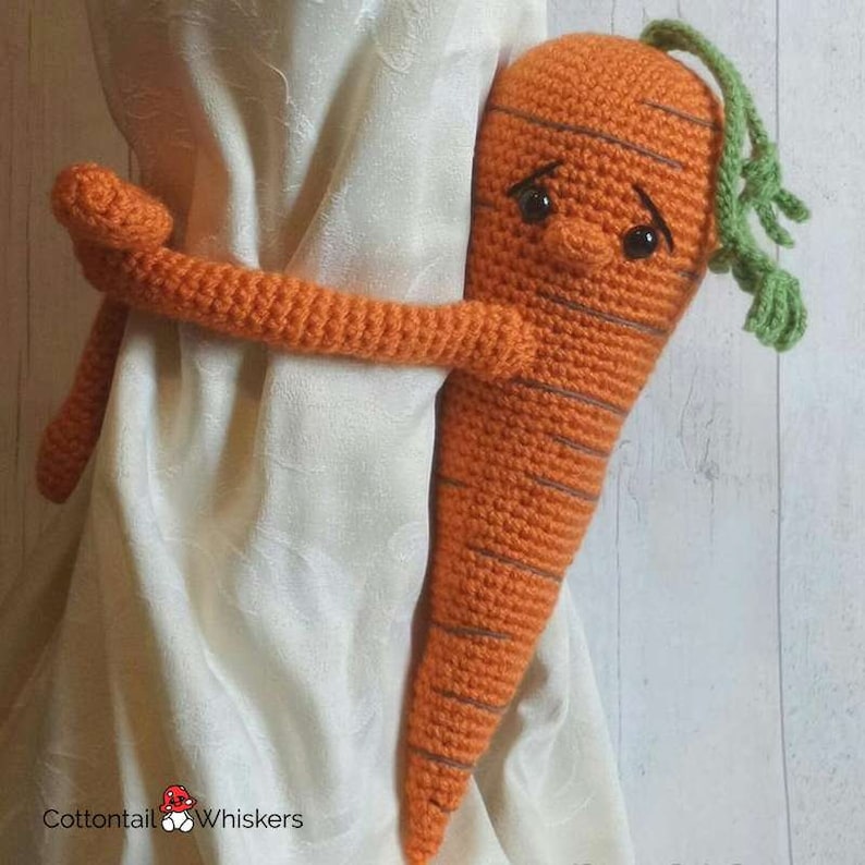 Crochet Carrot Curtain Tie Backs, PDF PATTERN ONLY, Amigurumi Vegetable, Nursery Decoration, Baby Shower Birthday Gift image 3