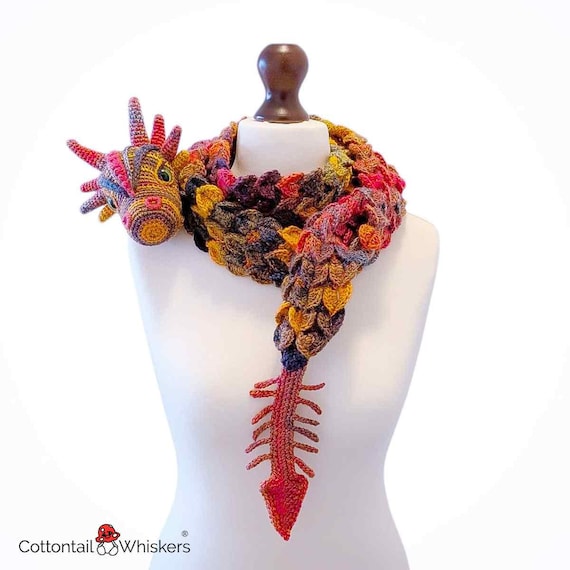 Crochet Dragon Scarf Pattern, Digital Download PDF, Chinese Wyrm Shawl, Crocodile Scale Wrap