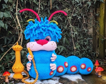 Lot de motifs au crochet Alice au pays des merveilles - Téléchargement PDF, duo peluche chenille bleue et narguilé