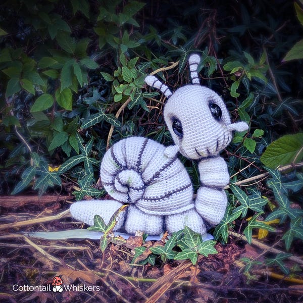 Snail Crochet Pattern, Amigurumi Skeleton Plushie, PDF Digital Download, Stuffed Animal, Spooky Doll Toy