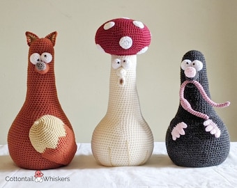 Crochet Fox Toadstool Mole Doorstops, Set of 3 PDF PATTERNS ONLY, Fantasy Creature, Amigurumi Tutorial, Shelf Sitter