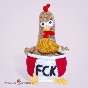 Crochet Chicken Pattern, PDF Digital Download, Fast Food Rooster Amigurumi Tutorial, Bird Plushie