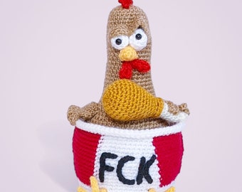 Crochet Chicken Pattern, PDF Digital Download, Fast Food Rooster Amigurumi Tutorial, Bird Plushie