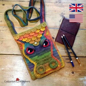 Borsa a scaglie di drago all'uncinetto, SOLO MODELLO PDF, borsa a tracolla Messenger, tutorial Amigurumi immagine 1