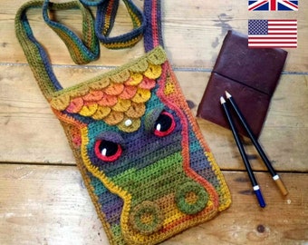 Sac en écailles de dragon au crochet, PATRON PDF UNIQUEMENT, cartable messager, tutoriel Amigurumi