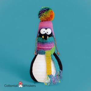 Patrón de pingüino a crochet, descarga digital en PDF, tope de puerta para decoración navideña, tutorial de amigurumi, decoración festiva