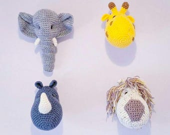 Elephant, Giraffe, Lion & Rhino Crochet Pattern Bundle, Safari Wall Hangings, PDF Digital, Nursery Decor