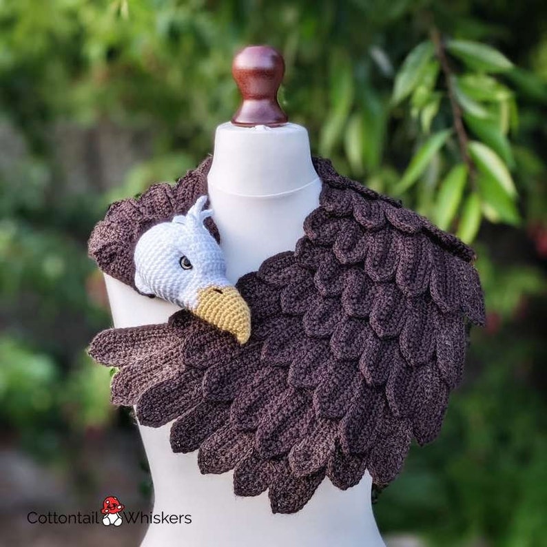 Crochet American Eagle Shawl, PDF PATTERN ONLY, Feather Scarf, Amigurumi Bird Wrap image 4