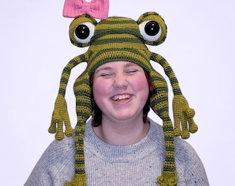 Frog Hat Crochet Pattern, PDF Digital Download, Tree Toad Beanie Tutorial, Adult Sized Hood