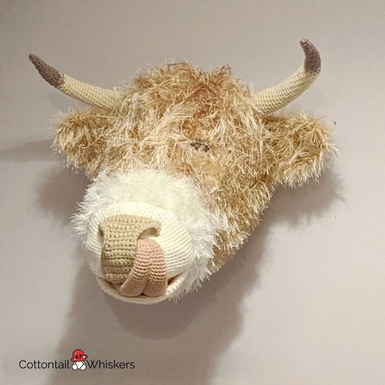 Crochet Highland Cow Trophy Head, PDF PATTERN ONLY, Amigirumi Tutorial, Faux Taxidermy Wall Decor image 10