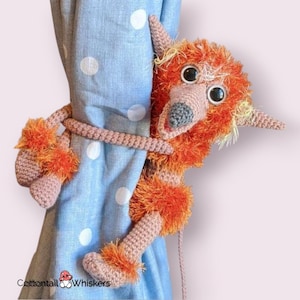 Crochet Fire Monster Curtain Tie Backs, Amigurumi Animal PDF Digital Download, Drapes Nursery Decor, Baby Shower Gift, Geek Present