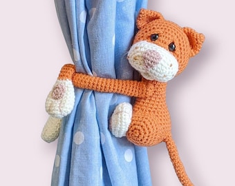 Crochet Cat Pattern, Curtain Tie Backs, PDF Digital Download, Nursery Room Decor, Amigurumi Animal