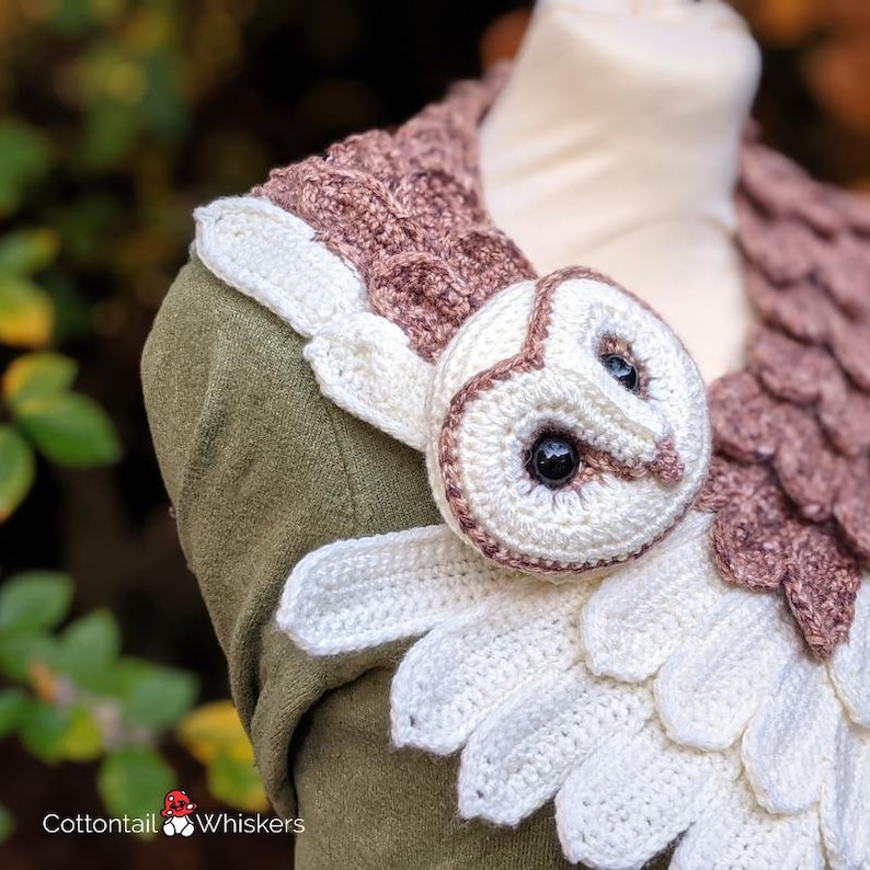 Crochet Barn Owl Wrap, PDF PATTERN ONLY, Feather Scarf, Amigurumi Bird Cowl image 5