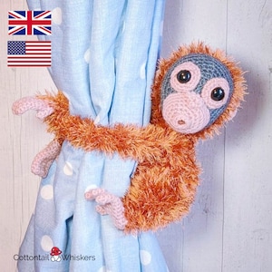Crochet Orangutan Curtain Tie Backs, PDF PATTERN ONLY, Amigurumi Monkey, Nursery Decoration, Baby Shower Birthday