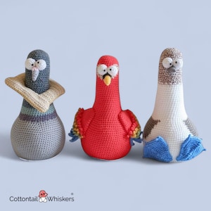 Wzory szydełkowe na gołębie, papugi, głuptaki, ptaki, stopery do drzwi amigurumi, zestaw wzorów, plik PDF do pobrania w wersji cyfrowej