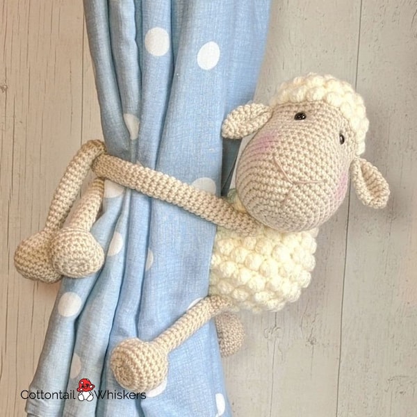 Crochet Sheep Curtain Tie Backs, PDF PATTERN ONLY, Amigurumi Nursery Decoration, Baby Shower Birthday