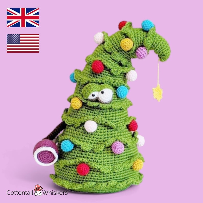 Christmas Tree Crochet Pattern, PDF Download, Doorstop Xmas Decoration, Amigurumi Tutorial, Shelf Sitter, Softoy, Trevor image 4