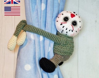 Crochet Jason Tie Backs, PDF PATTERN ONLY, Horror Theme Decor, Slasher Movies, Man Cave, Nursery Decor