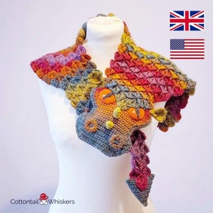 Crochet Dragon Scarf, PDF PATTERN ONLY, Mermaid Scale Shawl, Crocodile Stitch Wrap