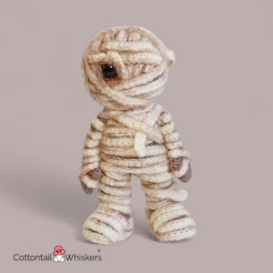 Haakpatroon mummie, digitale pdf-download, zelfstudie mini-amigurumi-horrorpop, Halloween-filmknuffel