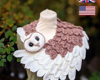 Crochet Barn Owl Wrap, PDF PATTERN ONLY, Feather Scarf, Amigurumi Bird Cowl