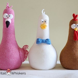 Crochet Chicken Flamingo Duck Doorstop, Set of 3 PDF PATTERNS ONLY, Fantasy Creature, Amigurumi Tutorial, Shelf Sitter, Softoy