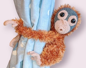 Crochet Orangutan Pattern, Curtain Tie Backs, PDF Digital Download, Amigurumi Monkey, Nursery Decor