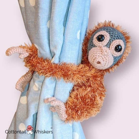 Crochet Orangutan Pattern, Curtain Tie Backs, PDF Digital Download, Amigurumi Monkey, Nursery Decor