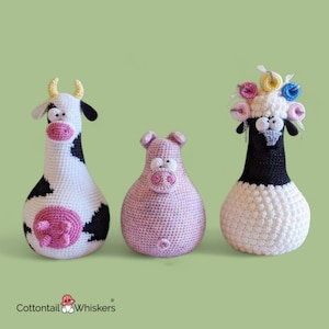 Bundel haakpatroon koe, varken en schaap, amigurumi-deurstopper, boerderijdecor, digitale pdf-download