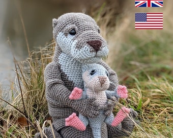 Crochet Otters Mother Baby Bundle *2 PDF PATTERNS ONLY* Animal Softies, Pip & Squeak, Digital Only