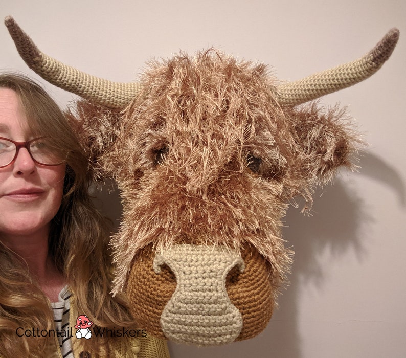 Crochet Highland Cow Trophy Head, PDF PATTERN ONLY, Amigirumi Tutorial, Faux Taxidermy Wall Decor image 3