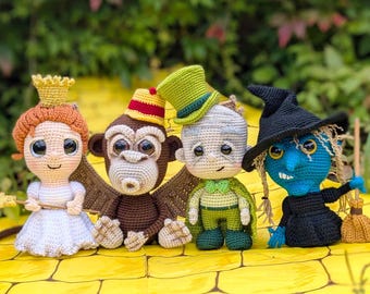 Patrón de muñeco de ganchillo del Mago de Oz, descarga digital en PDF, bruja amigurumi, mono volador