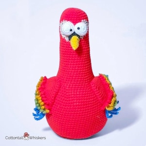 Fab Parrot Crochet Pattern, Digital Doorstop Tutorial, Amigurumi Bird PDF, Shelf Sitter, Pearl