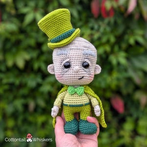 魔法使いのかぎ針編みパターン、オズの魔法使いの編みぐるみ人形、PDFデジタルダウンロード、シルクハットのチュートリアル