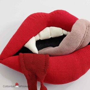 Crochet Vampire Lips, PDF PATTERN ONLY, Kiss Amigurumi, Halloween Wall Hanging, Gory Decor, The Vampires Kiss image 7