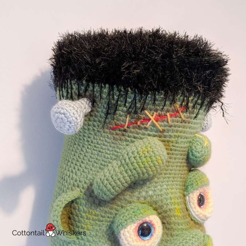 Gehaakt monster van Frankenstein, ALLEEN PDF-PATROON, Amigurumi Trophy Head, Muurhanger afbeelding 9