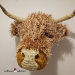 Crochet Highland Cow Trophy Head, PDF PATTERN ONLY, Amigirumi Tutorial, Faux Taxidermy Wall Decor image 4