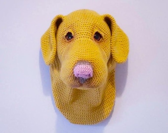 Sweet labrador-haakpatroon, digitale pdf-download, trofeekop aan de muur hangend, goede jongen amigurumi, neptaxidermie, overslaan