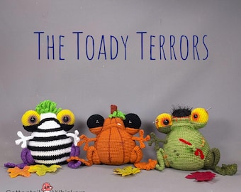 Toad Crochet Pattern, PDF Digital Download, Amigurumi Plush Frog Bundle, Pumpkin, Frankentoad