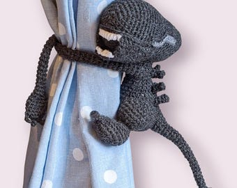Alien Crochet Pattern Curtain Tie Backs, PDF Digital Download, Horror Theme Nursery Decor